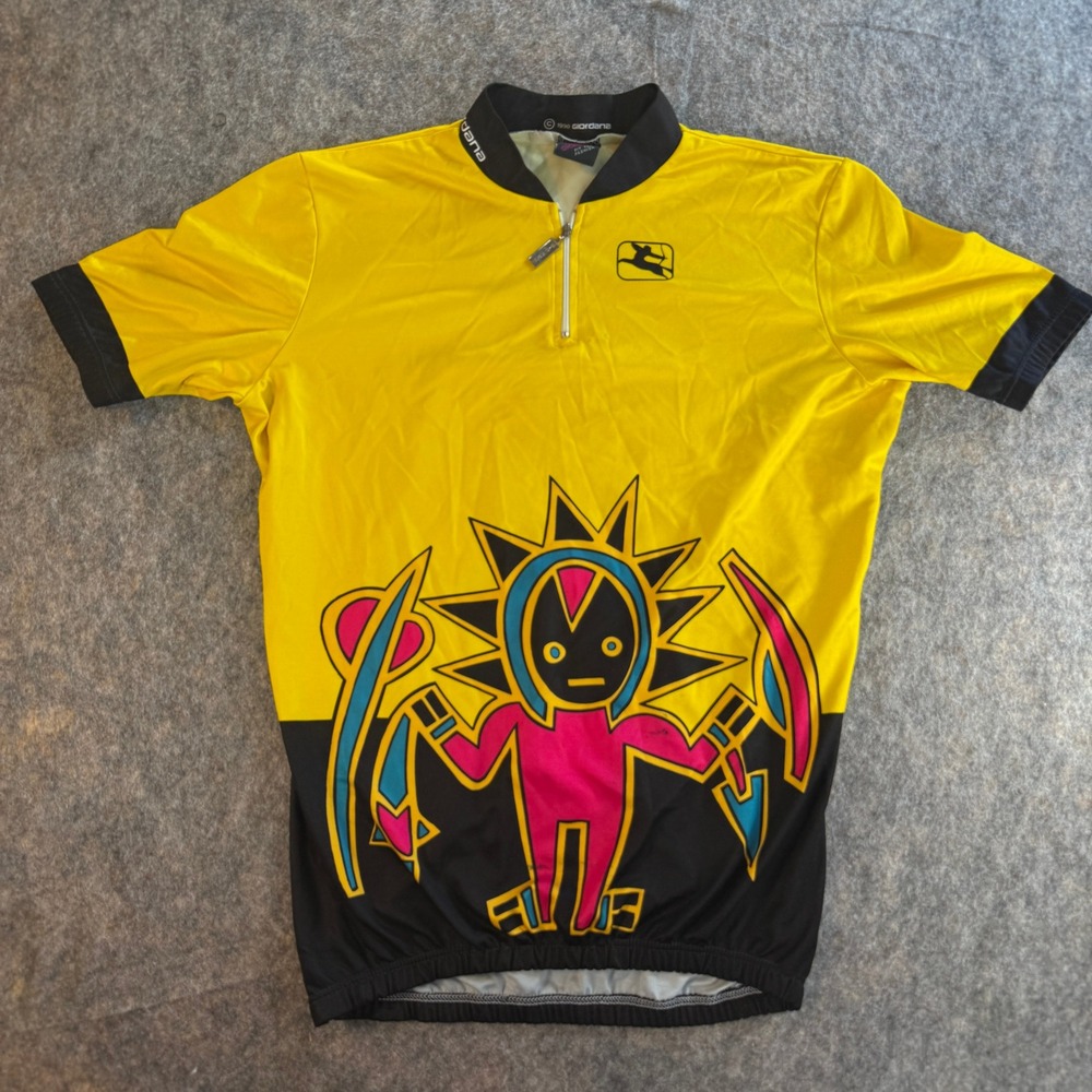 Giordana Cycling Jersey Mens Med Yellow Black Vintage 90s Graphic Quarter Zip